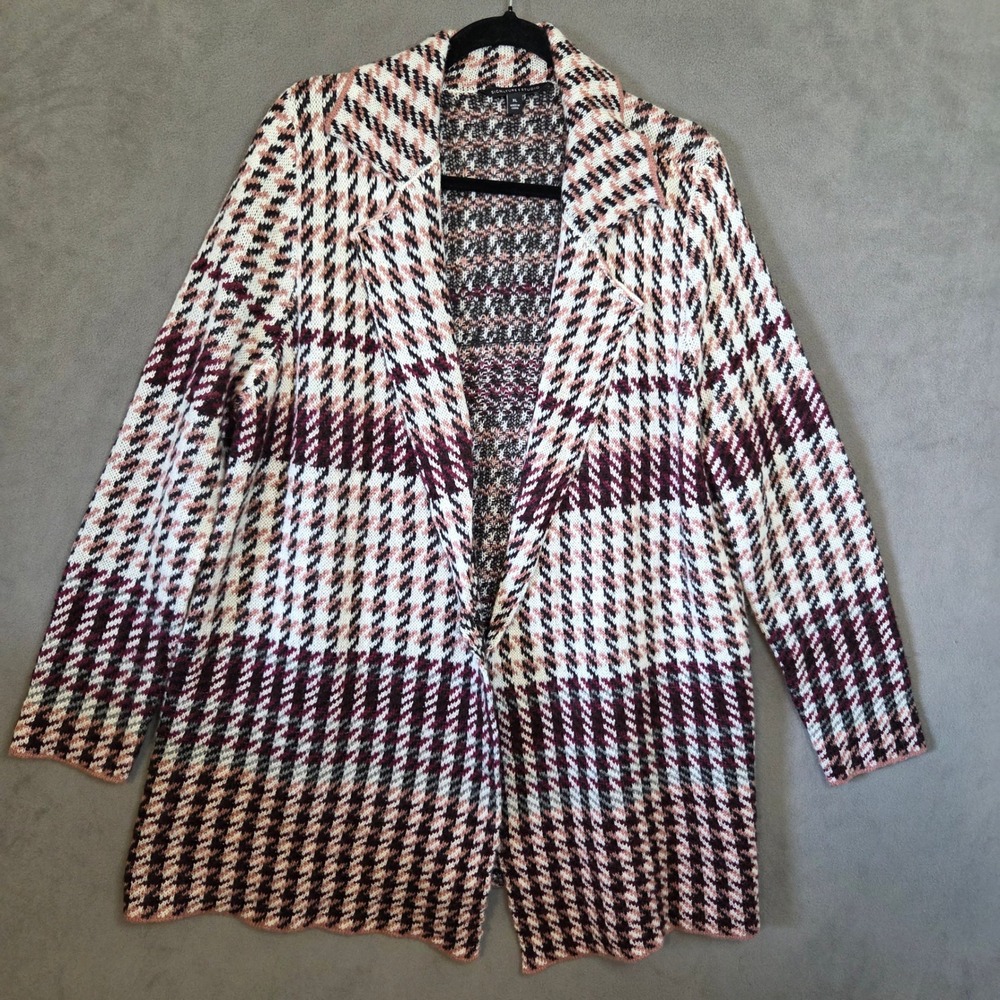 Signature Studio Houndstooth Open Front Cardigan Sweater Women's Size XL Office